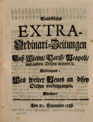 Mercurii Relation, oder wochentliche Ordinari Zeitungen von underschidlichen Orthen (Süddeutsche Presse) Samstag 27. September 1738