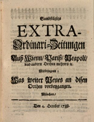 Mercurii Relation, oder wochentliche Ordinari Zeitungen von underschidlichen Orthen (Süddeutsche Presse) Samstag 4. Oktober 1738