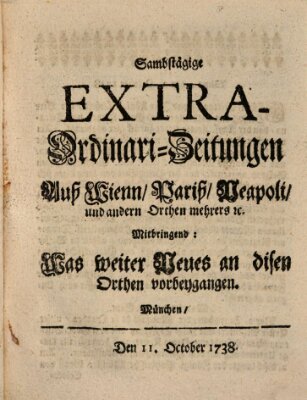 Mercurii Relation, oder wochentliche Ordinari Zeitungen von underschidlichen Orthen (Süddeutsche Presse) Samstag 11. Oktober 1738