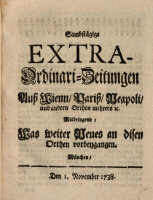 Mercurii Relation, oder wochentliche Ordinari Zeitungen von underschidlichen Orthen (Süddeutsche Presse) Samstag 1. November 1738