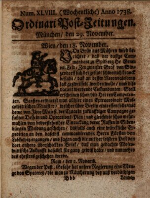 Wochentliche Ordinari Post-Zeitungen (Ordentliche wochentliche Post-Zeitungen) Samstag 29. November 1738