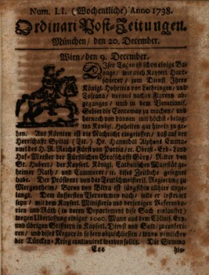 Wochentliche Ordinari Post-Zeitungen (Ordentliche wochentliche Post-Zeitungen) Samstag 20. Dezember 1738