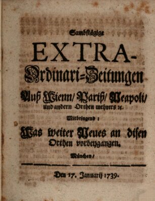 Mercurii Relation, oder wochentliche Ordinari Zeitungen von underschidlichen Orthen (Süddeutsche Presse) Samstag 17. Januar 1739