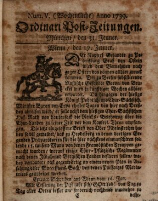 Wochentliche Ordinari Post-Zeitungen (Ordentliche wochentliche Post-Zeitungen) Samstag 31. Januar 1739