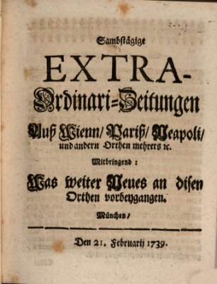 Mercurii Relation, oder wochentliche Ordinari Zeitungen von underschidlichen Orthen (Süddeutsche Presse) Samstag 21. Februar 1739