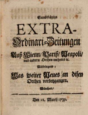 Mercurii Relation, oder wochentliche Ordinari Zeitungen von underschidlichen Orthen (Süddeutsche Presse) Samstag 28. März 1739