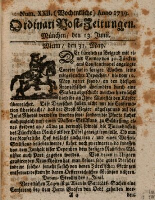 Wochentliche Ordinari Post-Zeitungen (Ordentliche wochentliche Post-Zeitungen) Samstag 13. Juni 1739