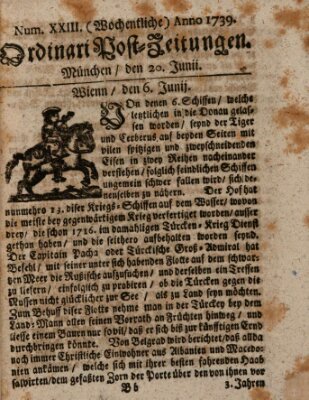 Wochentliche Ordinari Post-Zeitungen (Ordentliche wochentliche Post-Zeitungen) Samstag 20. Juni 1739