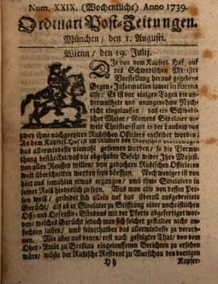 Wochentliche Ordinari Post-Zeitungen (Ordentliche wochentliche Post-Zeitungen) Samstag 1. August 1739