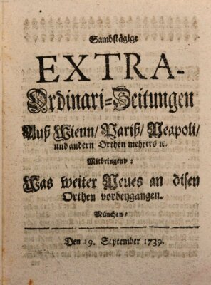 Mercurii Relation, oder wochentliche Ordinari Zeitungen von underschidlichen Orthen (Süddeutsche Presse) Samstag 19. September 1739