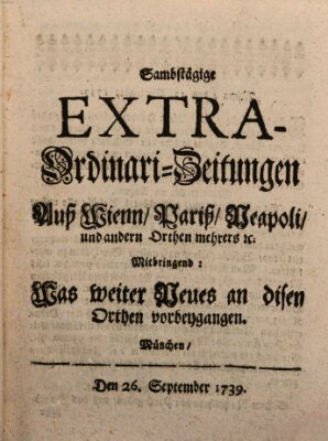 Mercurii Relation, oder wochentliche Ordinari Zeitungen von underschidlichen Orthen (Süddeutsche Presse) Samstag 26. September 1739