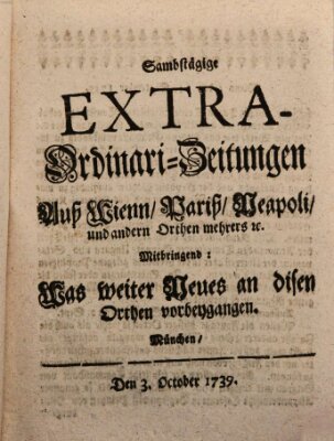 Mercurii Relation, oder wochentliche Ordinari Zeitungen von underschidlichen Orthen (Süddeutsche Presse) Samstag 3. Oktober 1739