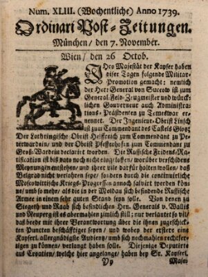 Wochentliche Ordinari Post-Zeitungen (Ordentliche wochentliche Post-Zeitungen) Samstag 7. November 1739