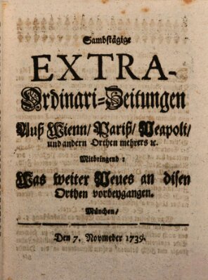 Mercurii Relation, oder wochentliche Ordinari Zeitungen von underschidlichen Orthen (Süddeutsche Presse) Samstag 7. November 1739