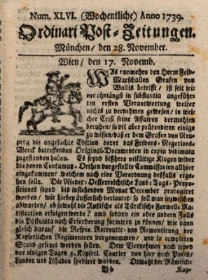 Wochentliche Ordinari Post-Zeitungen (Ordentliche wochentliche Post-Zeitungen) Samstag 28. November 1739