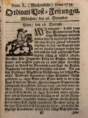 Wochentliche Ordinari Post-Zeitungen (Ordentliche wochentliche Post-Zeitungen) Samstag 26. Dezember 1739