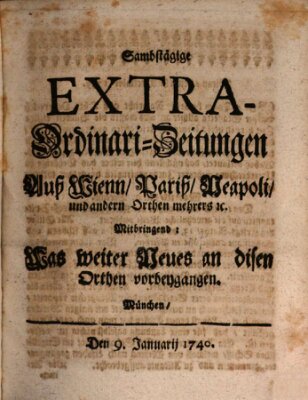 Mercurii Relation, oder wochentliche Ordinari Zeitungen von underschidlichen Orthen (Süddeutsche Presse) Samstag 9. Januar 1740