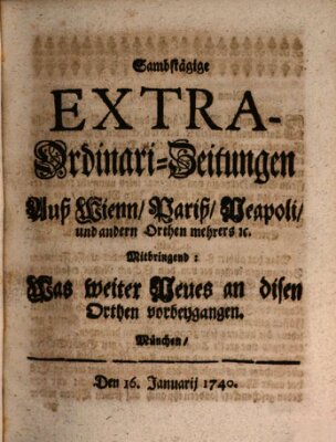 Mercurii Relation, oder wochentliche Ordinari Zeitungen von underschidlichen Orthen (Süddeutsche Presse) Samstag 16. Januar 1740