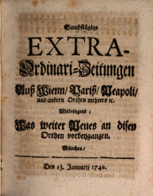 Mercurii Relation, oder wochentliche Ordinari Zeitungen von underschidlichen Orthen (Süddeutsche Presse) Samstag 23. Januar 1740