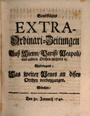 Mercurii Relation, oder wochentliche Ordinari Zeitungen von underschidlichen Orthen (Süddeutsche Presse) Samstag 30. Januar 1740