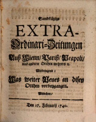 Mercurii Relation, oder wochentliche Ordinari Zeitungen von underschidlichen Orthen (Süddeutsche Presse) Samstag 27. Februar 1740