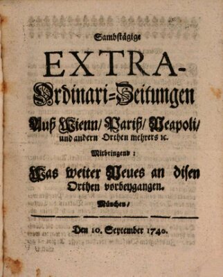 Mercurii Relation, oder wochentliche Ordinari Zeitungen von underschidlichen Orthen (Süddeutsche Presse) Samstag 10. September 1740