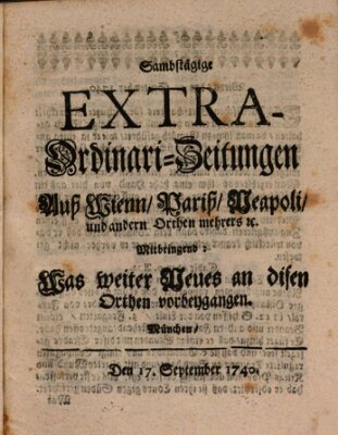 Mercurii Relation, oder wochentliche Ordinari Zeitungen von underschidlichen Orthen (Süddeutsche Presse) Samstag 17. September 1740