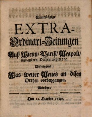 Mercurii Relation, oder wochentliche Ordinari Zeitungen von underschidlichen Orthen (Süddeutsche Presse) Samstag 29. Oktober 1740