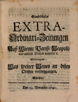 Mercurii Relation, oder wochentliche Ordinari Zeitungen von underschidlichen Orthen (Süddeutsche Presse) Samstag 19. November 1740