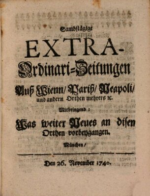 Mercurii Relation, oder wochentliche Ordinari Zeitungen von underschidlichen Orthen (Süddeutsche Presse) Samstag 26. November 1740