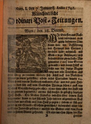 Münchnerische Ordinari Post-Zeitungen (Ordentliche wochentliche Post-Zeitungen) Samstag 7. Januar 1741