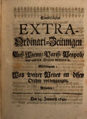 Mercurii Relation, oder wochentliche Ordinari Zeitungen von underschidlichen Orthen (Süddeutsche Presse) Samstag 14. Januar 1741