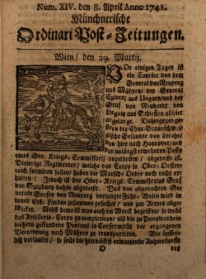 Münchnerische Ordinari Post-Zeitungen (Ordentliche wochentliche Post-Zeitungen) Samstag 8. April 1741