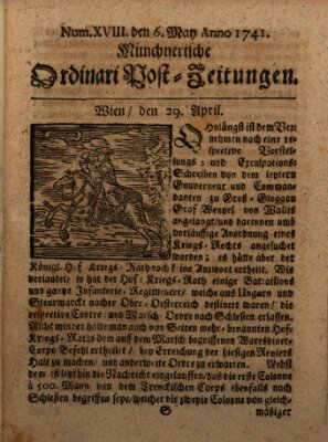 Münchnerische Ordinari Post-Zeitungen (Ordentliche wochentliche Post-Zeitungen) Samstag 6. Mai 1741