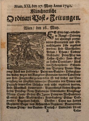 Münchnerische Ordinari Post-Zeitungen (Ordentliche wochentliche Post-Zeitungen) Samstag 27. Mai 1741