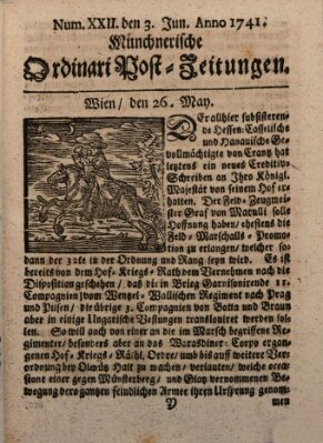 Münchnerische Ordinari Post-Zeitungen (Ordentliche wochentliche Post-Zeitungen) Samstag 3. Juni 1741