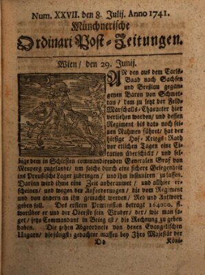 Münchnerische Ordinari Post-Zeitungen (Ordentliche wochentliche Post-Zeitungen) Samstag 8. Juli 1741