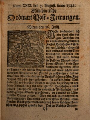 Münchnerische Ordinari Post-Zeitungen (Ordentliche wochentliche Post-Zeitungen) Samstag 5. August 1741