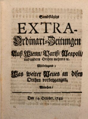 Mercurii Relation, oder wochentliche Ordinari Zeitungen von underschidlichen Orthen (Süddeutsche Presse) Samstag 14. Oktober 1741