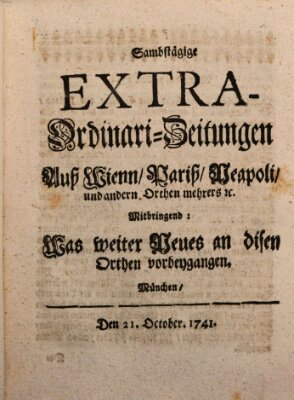 Mercurii Relation, oder wochentliche Ordinari Zeitungen von underschidlichen Orthen (Süddeutsche Presse) Samstag 21. Oktober 1741