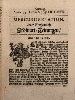 Mercurii Relation, oder wochentliche Ordinari Zeitungen von underschidlichen Orthen (Süddeutsche Presse) Samstag 28. Oktober 1741