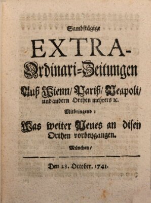 Mercurii Relation, oder wochentliche Ordinari Zeitungen von underschidlichen Orthen (Süddeutsche Presse) Samstag 28. Oktober 1741