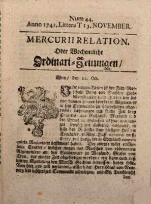 Mercurii Relation, oder wochentliche Ordinari Zeitungen von underschidlichen Orthen (Süddeutsche Presse) Freitag 3. November 1741