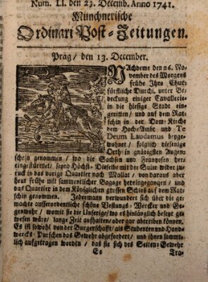 Münchnerische Ordinari Post-Zeitungen (Ordentliche wochentliche Post-Zeitungen) Samstag 23. Dezember 1741