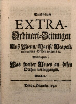 Mercurii Relation, oder wochentliche Ordinari Zeitungen von underschidlichen Orthen (Süddeutsche Presse) Samstag 23. Dezember 1741