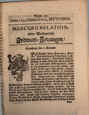 Mercurii Relation, oder wochentliche Ordinari Zeitungen von underschidlichen Orthen (Süddeutsche Presse) Samstag 22. September 1742