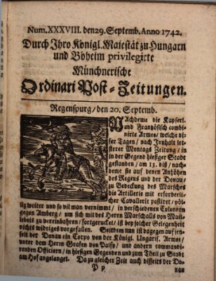 Münchnerische Ordinari Post-Zeitungen (Ordentliche wochentliche Post-Zeitungen) Samstag 29. September 1742