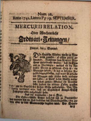 Mercurii Relation, oder wochentliche Ordinari Zeitungen von underschidlichen Orthen (Süddeutsche Presse) Samstag 29. September 1742