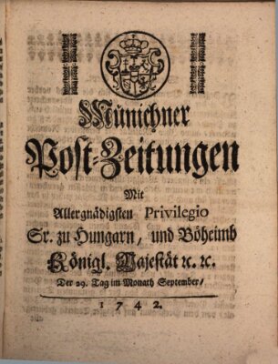 Münchner Post-Zeitungen Samstag 29. September 1742