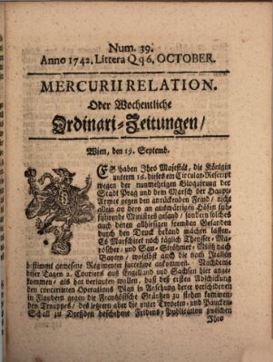 Mercurii Relation, oder wochentliche Ordinari Zeitungen von underschidlichen Orthen (Süddeutsche Presse) Samstag 6. Oktober 1742